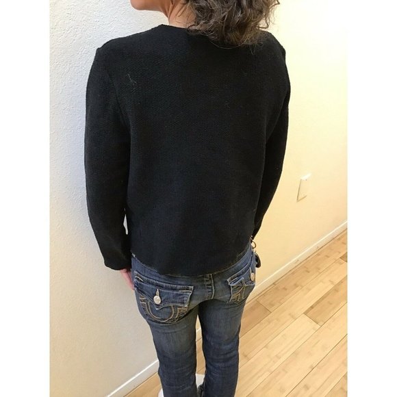 Eileen Fisher Organic Cotton Small Black Open Front Cropped Stretch Knit Blazer - Picture 3 of 5